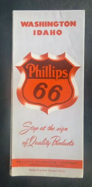 1954 Washington Idaho road map Phillips 66 oil gas pre interstate
