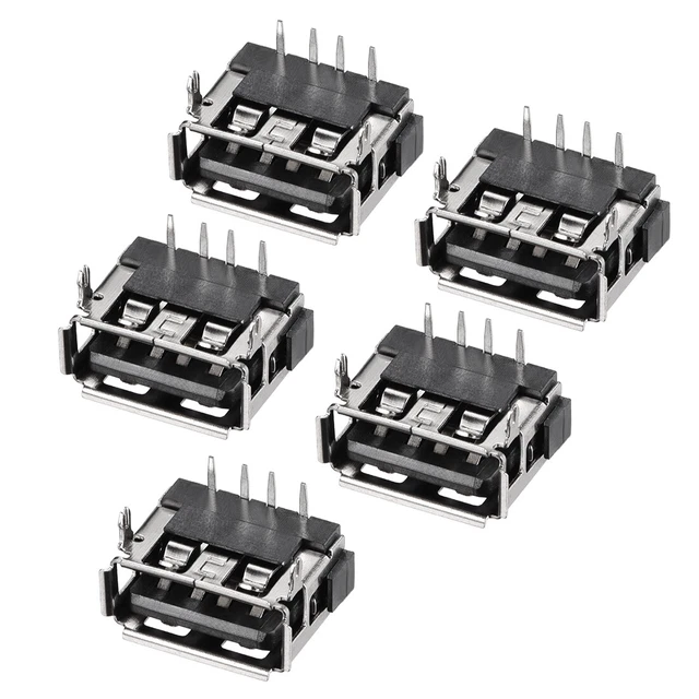 Tipo conector USB tipo PCB hembra, cuerpo corto, 90 grados, inserto recto 5pcs