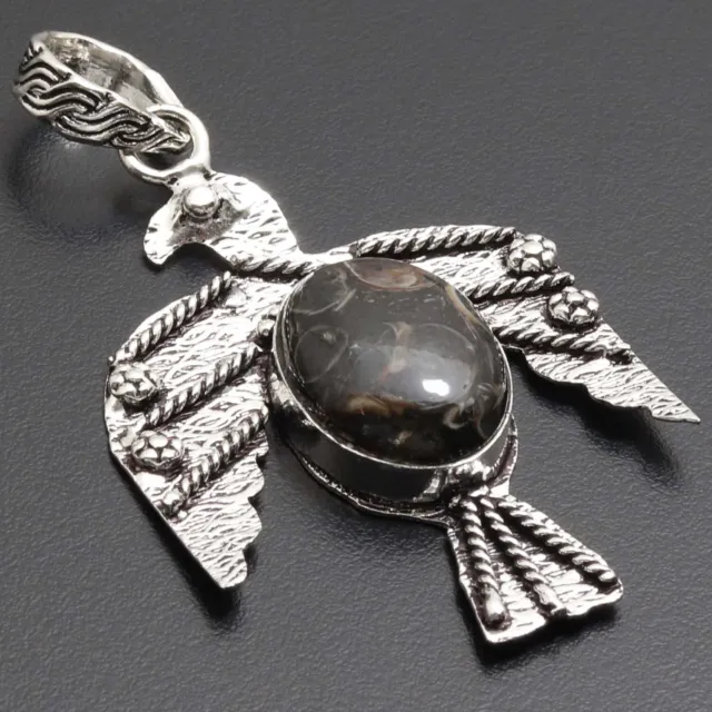 U10782 Turritella Agate Eagle Flying Style Handmade Pendant 2" Gemstone Jewelry