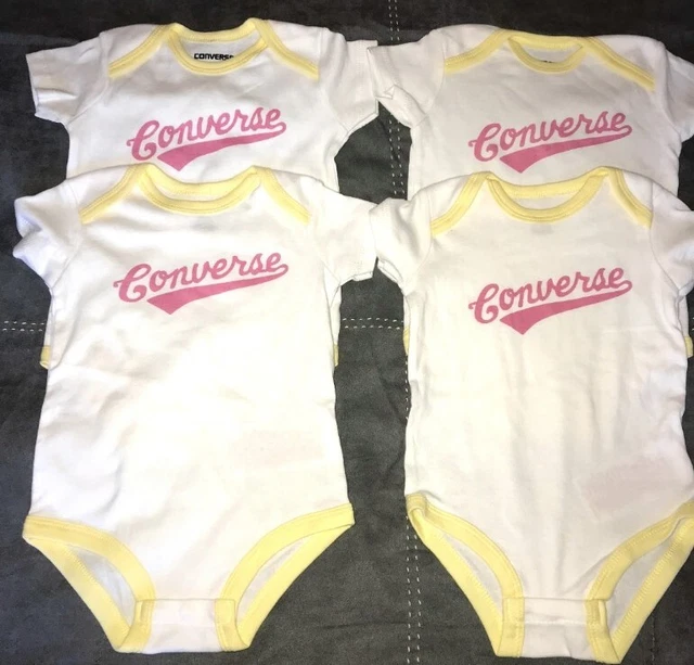 X4 Cute CONVERSE Babygrows Girl Bundle 3 - 6 Months Vest Baby Girl's Brand New