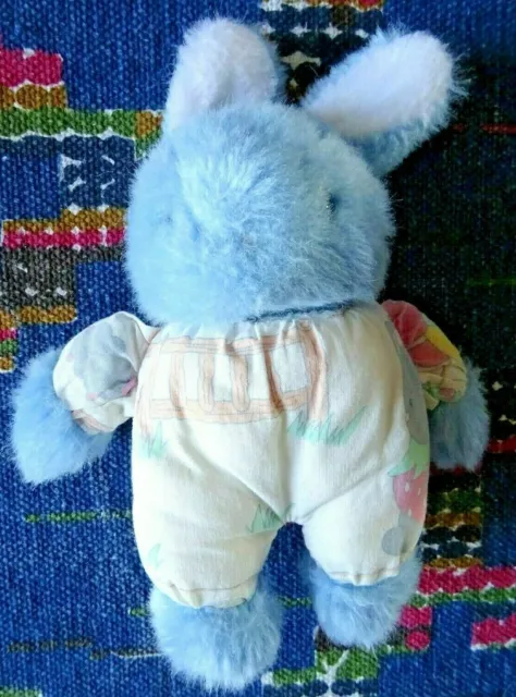 Ib2 / Doudou Peluche Vintage Nounours Lapin Bleu Blanc Tissu Imprime Vert  Tbe