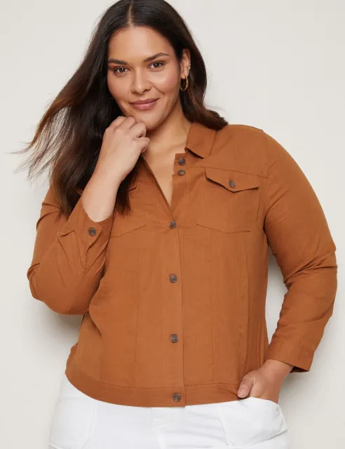 AUTOGRAPH - Plus Size - Womens Jacket -  Woven Linen Blend Denim Style Jacket