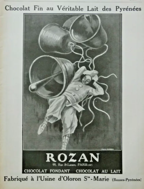 Publicité De Presse 1921 Rozan Chocolat Fin Au Lait Des Pyrénées - Cappiello