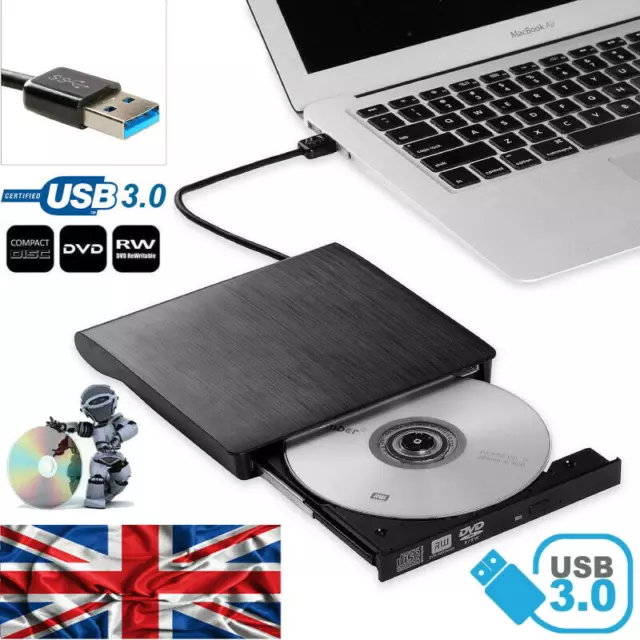 Slim External CD/DVD Drive USB 3.0 Player Burner Writer for Laptop PC Mac HP