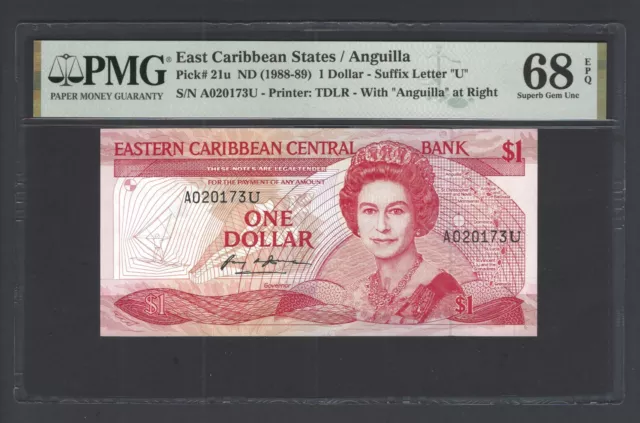 East Caribbean One Dollar ND (1988-89) P21u Uncirculated Grade 68 Top Pop