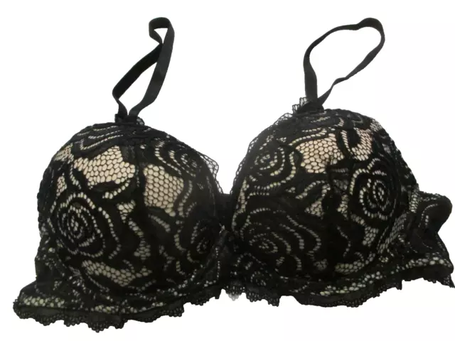 AVON ROSE PATTERN Black & Nude Lace Covered Underwired Push Up Bra Size 34  B £6.25 - PicClick UK