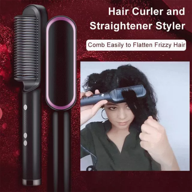 Electric Hair Straightener Brush Straightening Curler Comb Hot Fast Heating heat