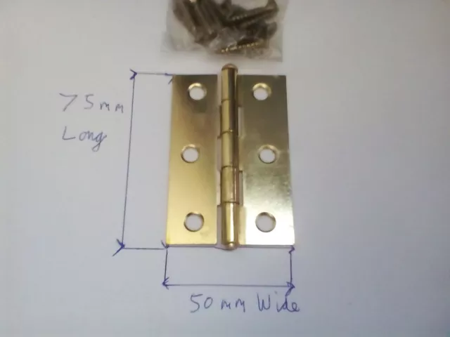 Strong Heavy Duty 75 mm Butt Hinges Brass Plated Door Frame with Wood Screws