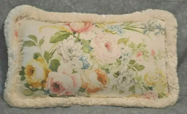 Fringed Accent Pillow made w Ralph Lauren Home Lake White Floral Fabric 20x12