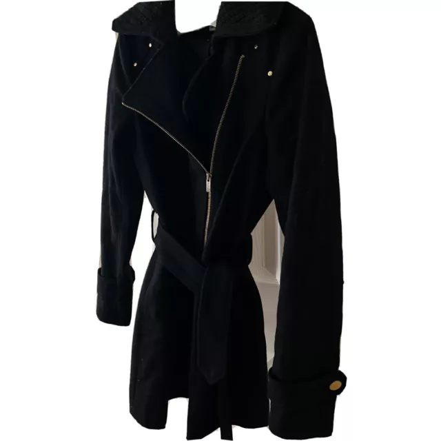 Kenneth Cole New York Womens Black Belted  Jacket Coat Size 4 Wool And polyester