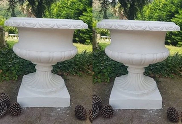 Offerta Coppia Di Vasi Calici - Vaso Calice In Cemento Marmo Pietra Da Giardino