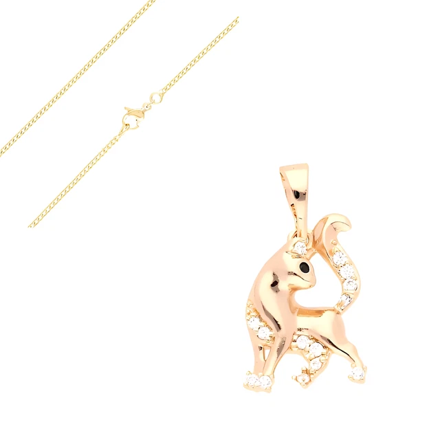Collier Enfant Chat En Cristal Zircon, Plaqué Or Jaune 750/1000, Bijouterie Papillon Bleu