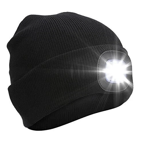 Gorro De Punto Con Linterna Luz LED Recargable Invierno Para Hombres y Mujeres