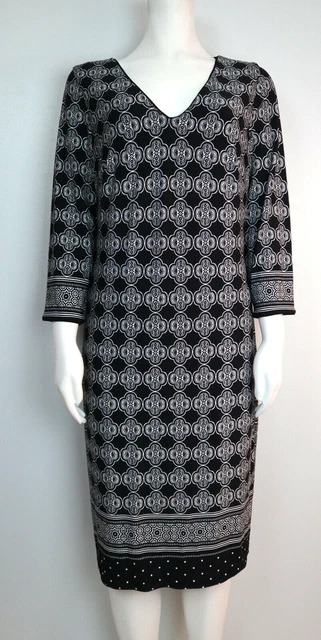 White House Black Market - Black & Whtie Stretch Knit 3/4 Sleeve Dress - Size M