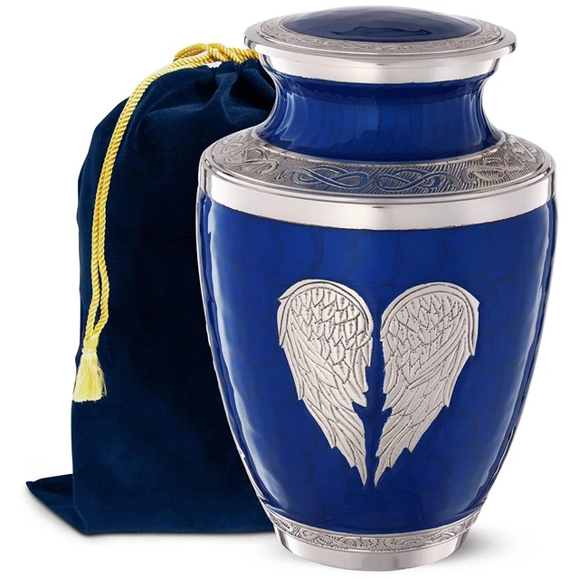 Urne di cremazione blu scuro per ceneri umane Urna ad ali ad angolo largo...