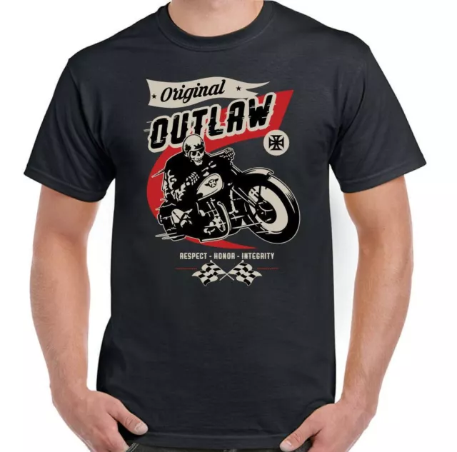 Biker T-Shirt Motorbike Motorcycle Original Outlaw Mens Bike Indian Cafe Racer