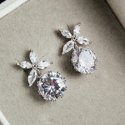 Pretty 925 Silver Filled Stud Earring Round Cubic Zircon Wedding Gift