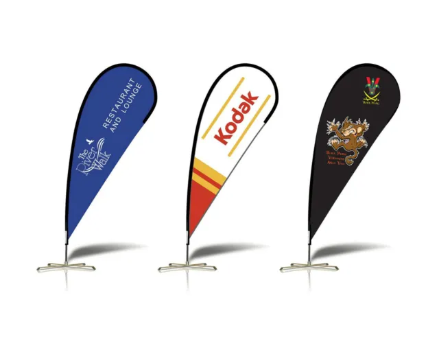 2.1m PERSONALIZED Teardrop Flag Banner Kit Outdoor Ground Spike Cross Base