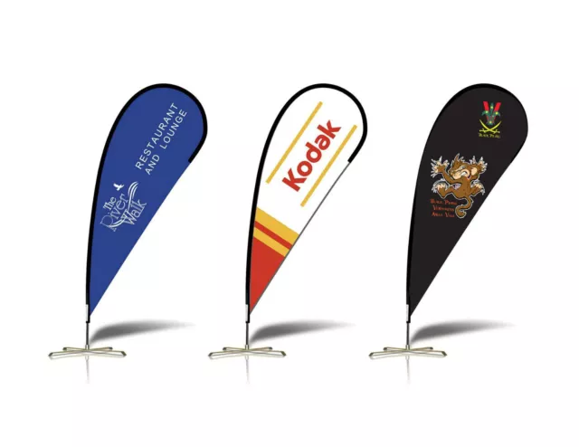 2.6m PERSONALIZED Teardrop Flag Banner Kit Outdoor Ground Spike Cross Base