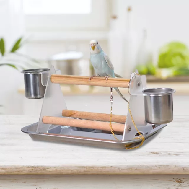 Desktop Parrot Perch Play Stand Parrot Bird Perch with Feeding Cup 3