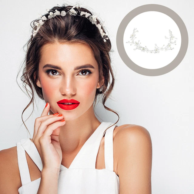 Perla de imitación blanca pétalo adorno de cabeza de novia dama de honor