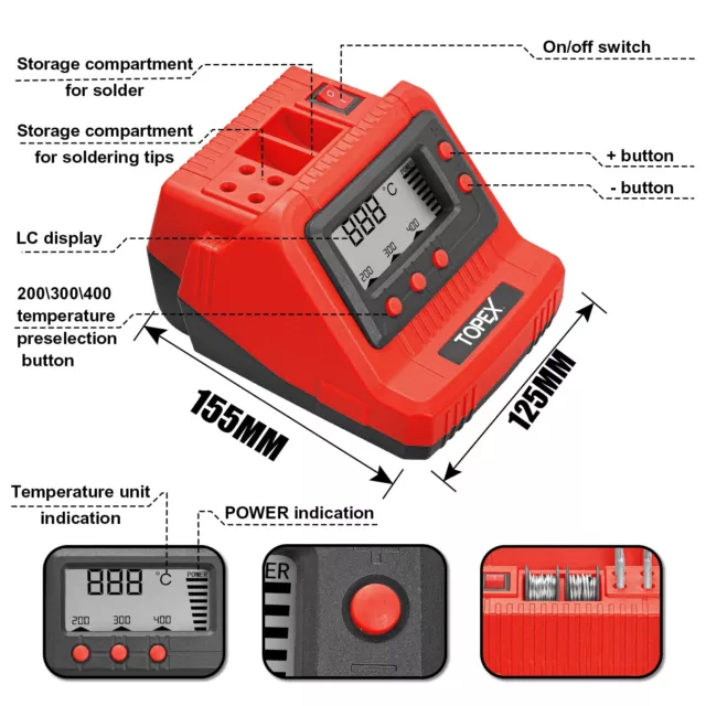 TOPEX 60W Digital Soldering Iron Station Solder Fast Heat Variable Temperature 3