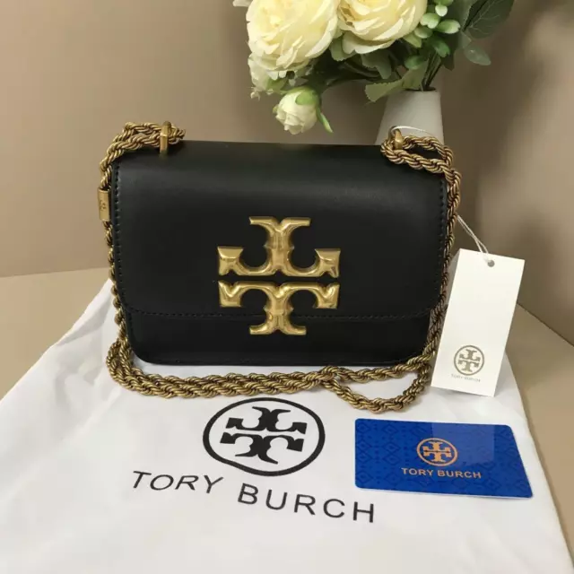 Tory Burch Eleanor Black Leather Convertible Shoulder Bag with Box Outlet New