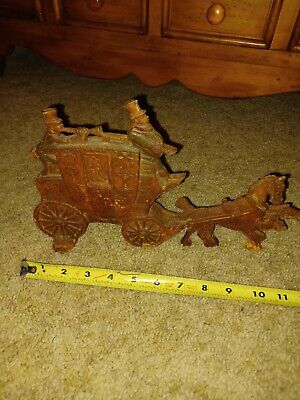 Vintage Cast Iron Doorstop Stagecoach Horse and Carriage. London Royal Mail N 17