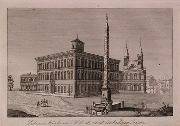 stampa originale del 1834 Basilica e Palazzo del Laterano Roma cm 35x30