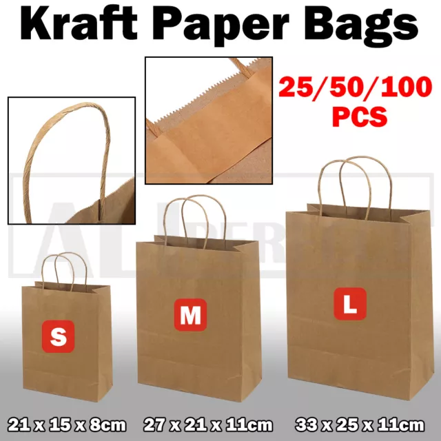 Bulk Kraft Paper Bags Gift Shopping Carry Craft Brown Retail Bag with Handles AU