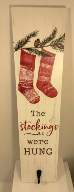 A Stockings Were Hung Wood Sign Hanger Hook Board Christmas P Graham Dunn USA