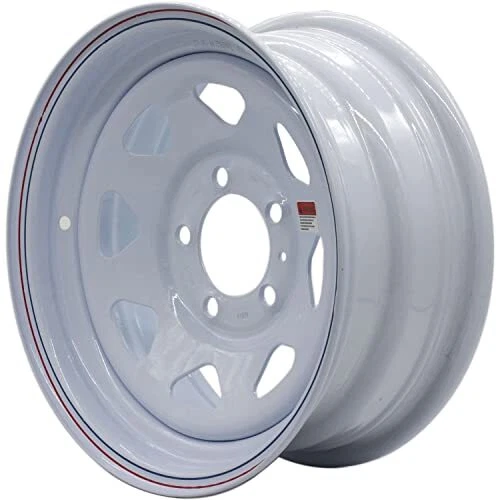 14x6 5 On 4.5 Spoked Steel Trailer Wheel White with Pin Stripes