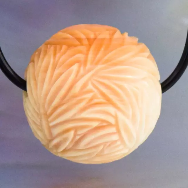 Bamboo Leaf Design Bead 14.61 mm Carved Apricot Shell Handmade drilled 4.10 g