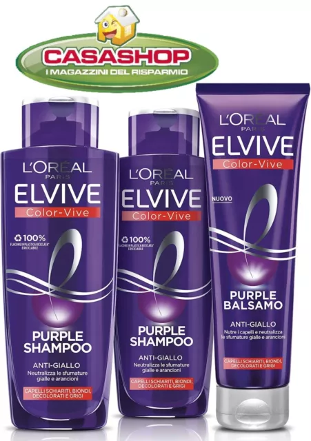 L'Oréal Paris Elvive Purple, Kit con 2 Shampoo e 1 Balsamo