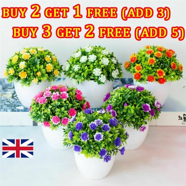 Artificial Potted Flowers Fake False Plant Outdoor Garden Home In Pot Decor UK