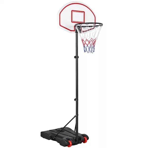 Panier de Basket sur Pied Mobile Hauteur Réglable 196-251cm 5 Niveaux Rouge