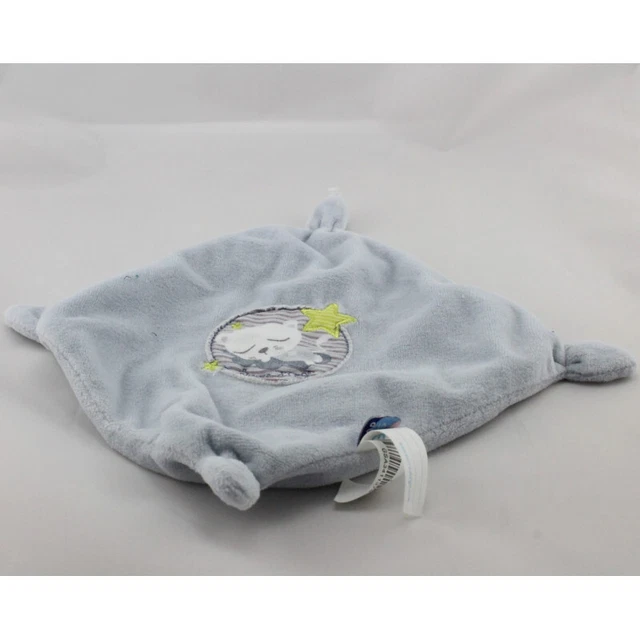 Doudou plat carré bleu ours chat SUCRE D'ORGE - 17081