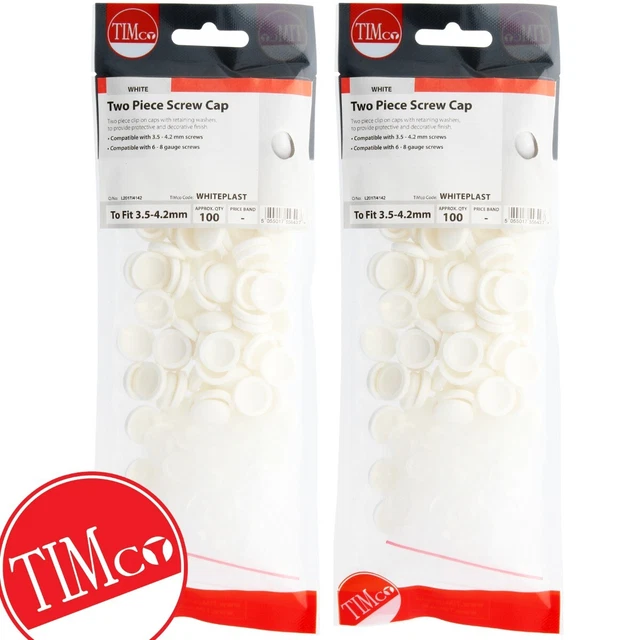 200 X WHITE PLASTIC DOME SCREW CAPS 6G 8G Bathroom Kitchen Fixing