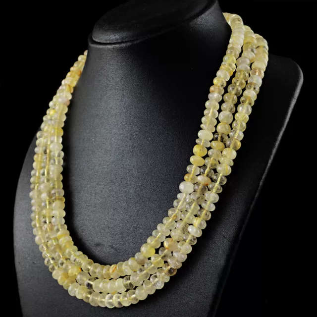 691.00 Cts Natural Golden Rutile Quartz Round Shape Beads 3 Strand Necklace (RS)