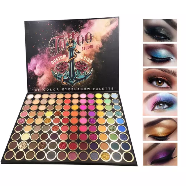 108 Farben Lidschatten-Make-up-Palette, langlebig, wasserdicht für die