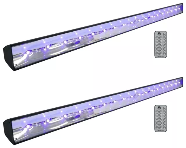 (2) American DJ ECO BAR UV DMX 18x3w Ultraviolet LED Bar Black Lights w/ Remotes