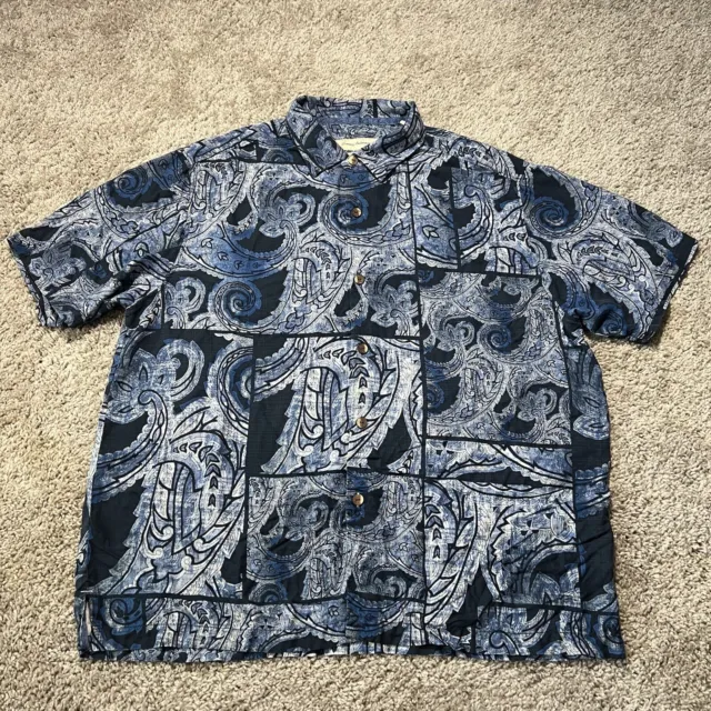 Tommy Bahama Camp Button Up Shirt Mens XL Blue Paisley 100% Silk  Rare