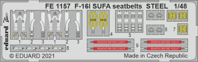 Eduard Accessories FE1157 - 1:48 F-16I SUFA seatbelts STEEL 1/48 for KINETIC