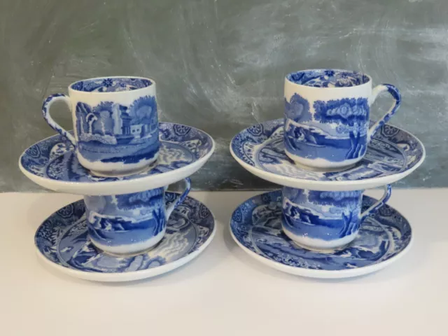 Spode Italian 4 x Coffee Cups & Saucers.Oval Blue Mark.