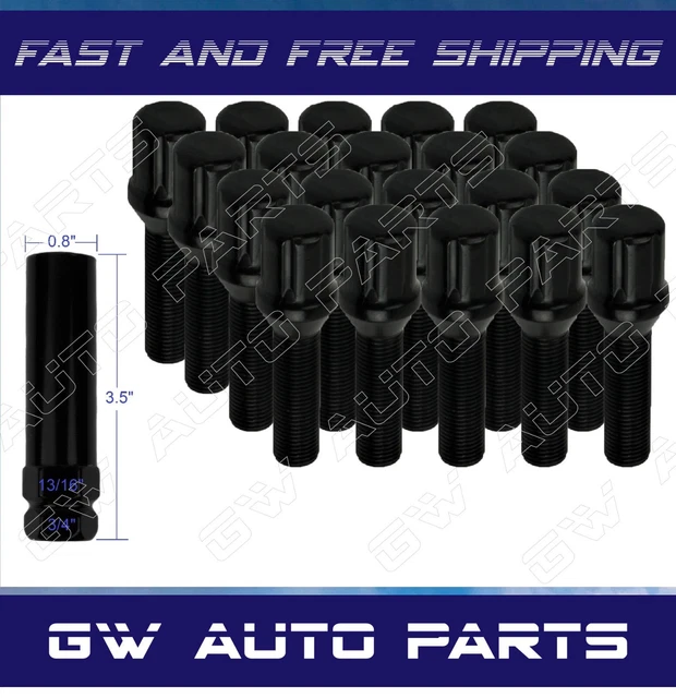 20 Black 14x1.25 Spline Cone Seat Lug Bolts 1.77"/45mm + Key Fit Toyota Supra