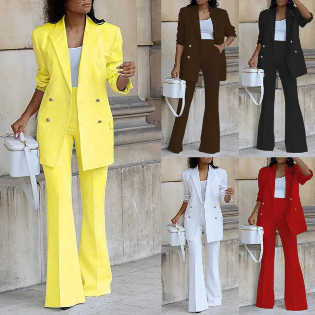 Women Blazer Suit Ladies Long Sleeve Formal Work Jacket Pants Business Sets