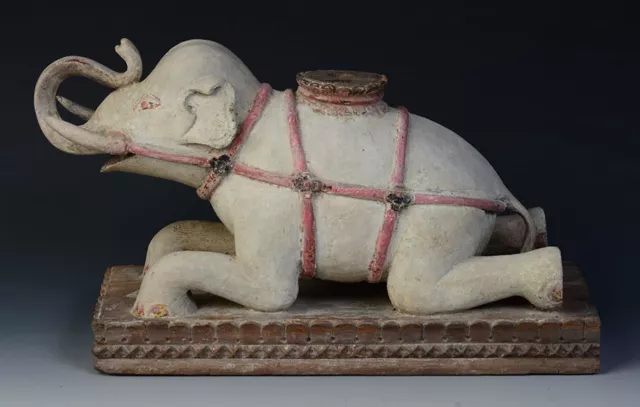 19th Century, Mandalay, Antique Burmese Wooden Lying Elephant 5