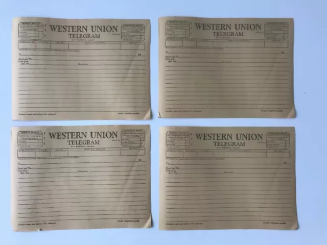Western Union Vintage Telegraph Message Blank Forms Lot Of 4 1950’s Early 1960’s