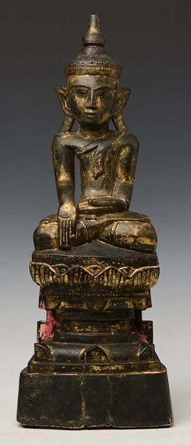 18th Century, Shan, Antique Burmese Wooden Seated Buddha