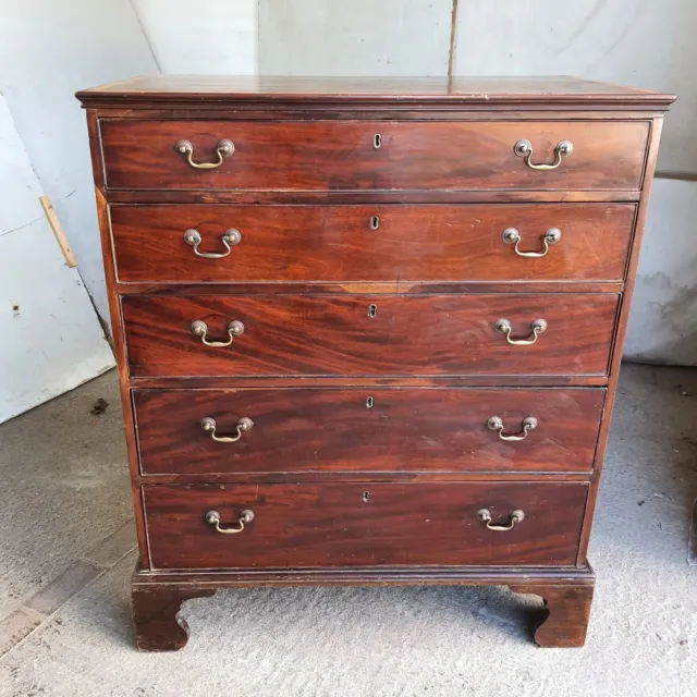 Large Antique Victorian Mahogany Chest of Drawers Bracket Feet 5 Drawers Inlaid
